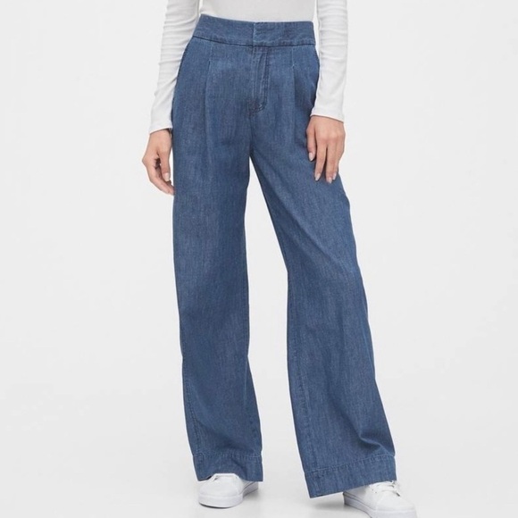 Gap Indigo Chambray Pleated Wide Leg Pant - 0 - Picture 1 of 5
